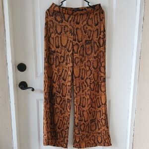 Zara Burnt Orange and Black Snake-Print Wide Leg Pants